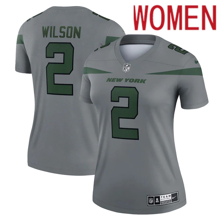 Women New York Jets #2 Zach Wilson Nike Gray Inverted Legend NFL Jersey->women nfl jersey->Women Jersey